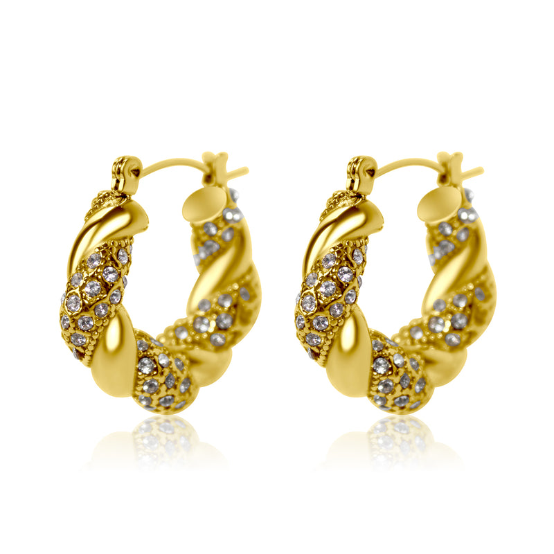 Twisted Hoop Pave Earrings - Gold